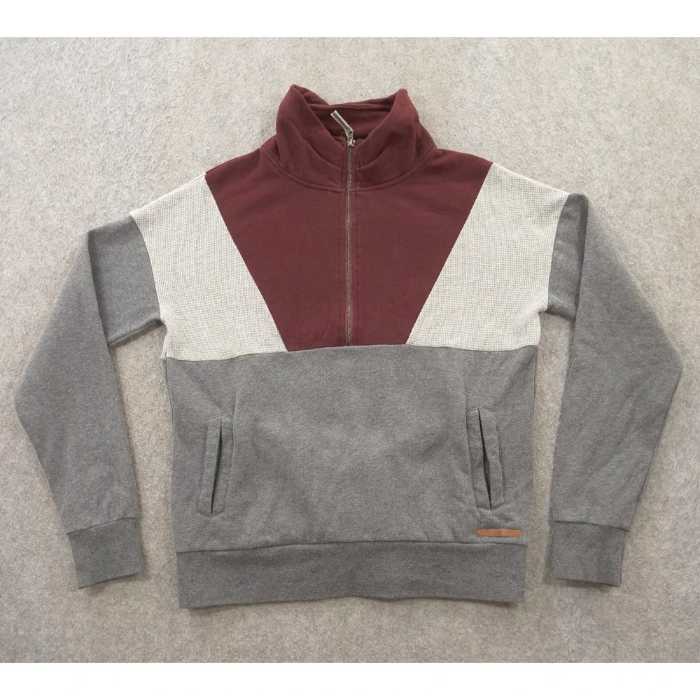 Buckle BKE Sweater Mens Medium Gray Red Mock Neck Knit 1/4 Zip Pullover